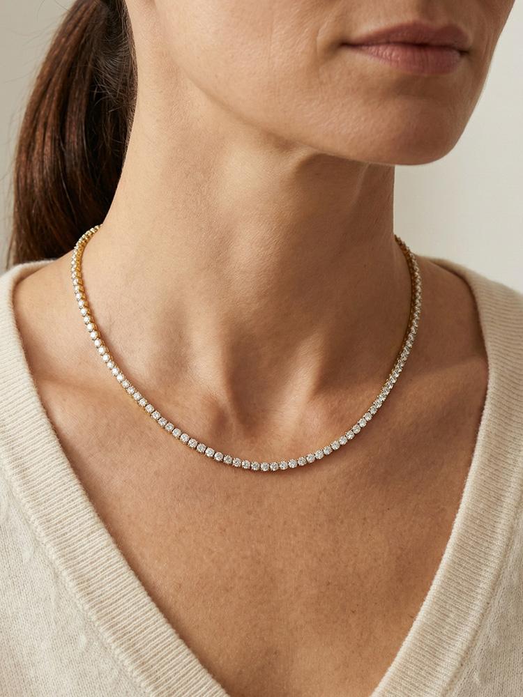 Women's Cubic Zirconia Tennis Necklace, Stainless Steel CZ Chain Crystal Choker Rhinestone Necklace, Luxury Wedding Women Gift