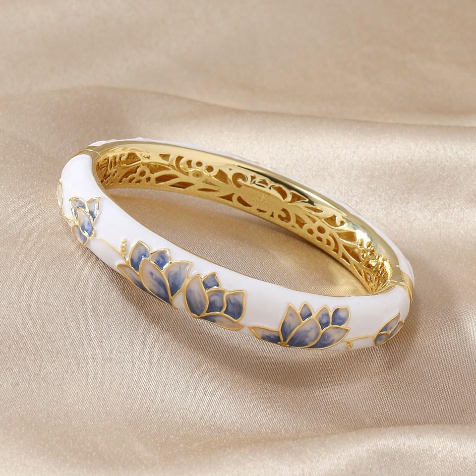Lotus Hollow Enamel National Trend All-match Bracelet One Size(16-22CM)