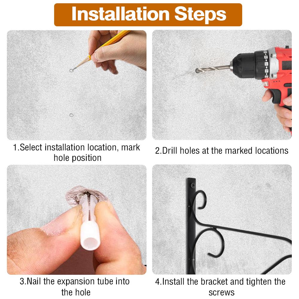 2Pcs Wall Hanging Brackets Hooks Vintage Iron Art Flower Stand Garden Decoration Wall Hanging Basket Bracket Flower Pot Holder