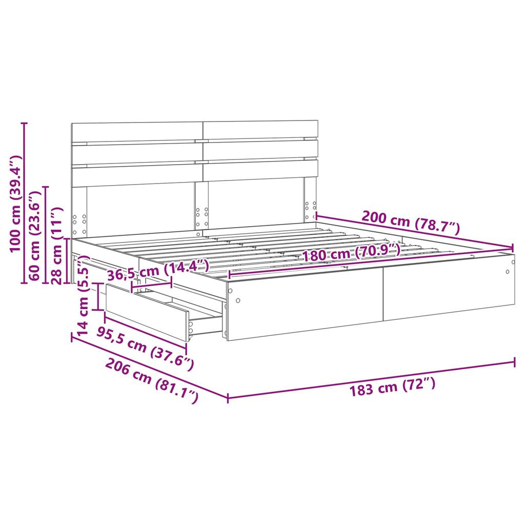 Storage Bed Sonoma Oak 180 x 200 cm Particleboard