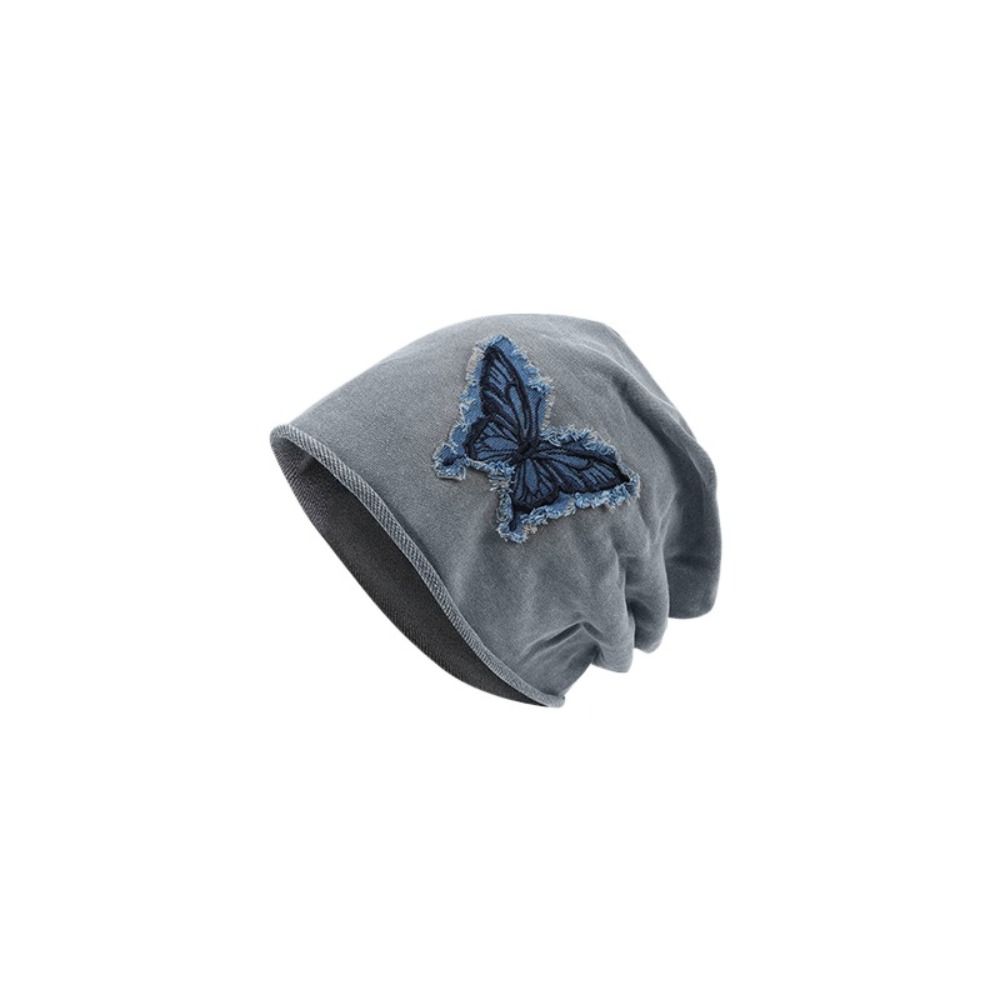 Patch Retro Skullies College Style Pullover Hat Casual Butterfly Beanies  Outdoor