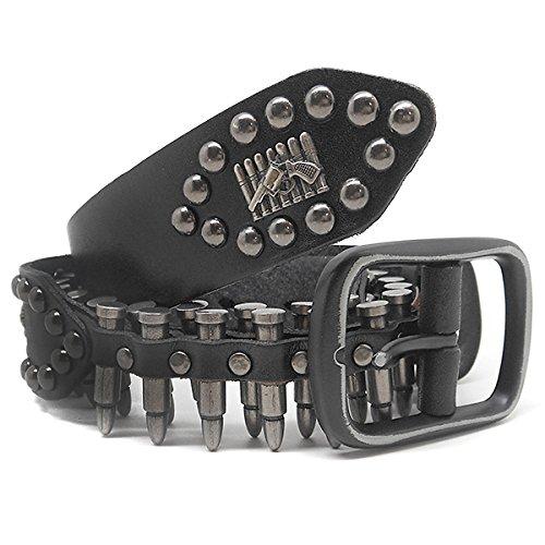 CaseEden Bullet Belt, PU Leather, Punk Rock, Metal, Western Style, Men's Size (Black Bullets)