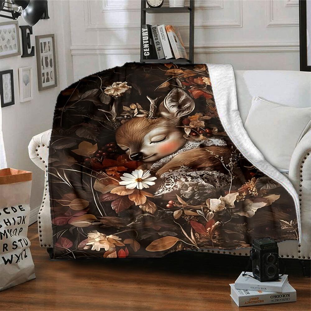 1pc Deer Name Blanket Lightweight Flannel Throw for Sofa Bed Travel Camping Livingroom Office Couch Chair