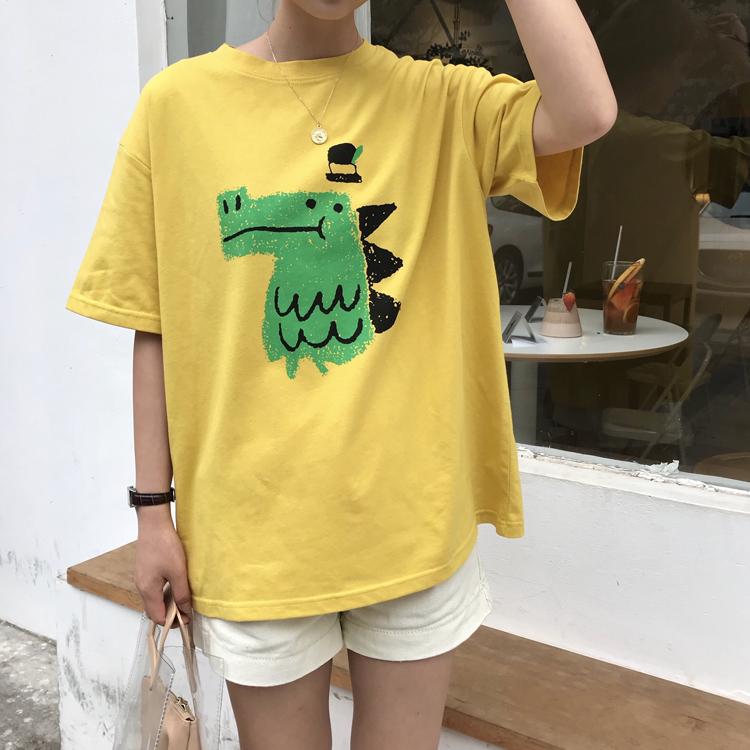 Summer Women Funny Cartoon Print T-Shirt Girl Harajuku Round Neck Loose Casual Y2K Harajuku Tops Graphic Tees Graphic T Shirts