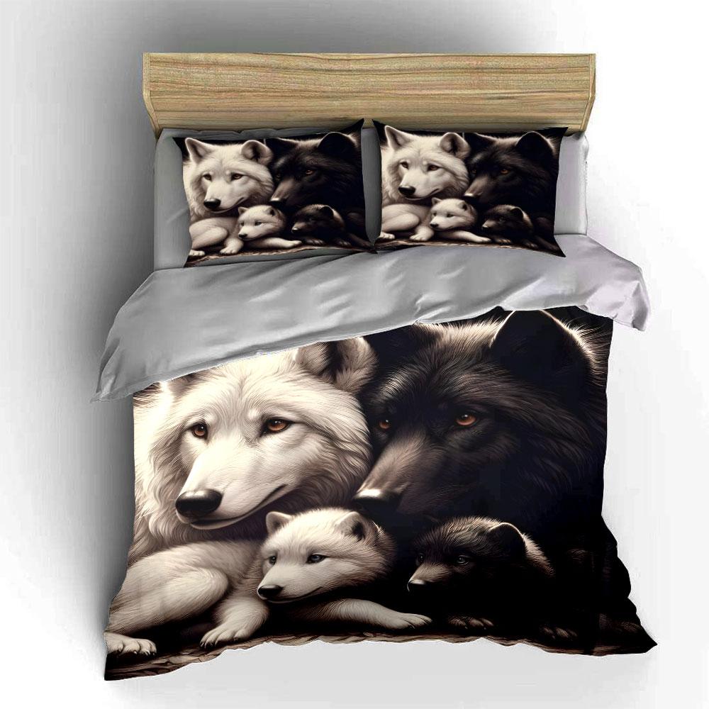Cozy Wolf Family Duvet Cover Set With 3D Printing Design Soft Polyester Bedding Set All-Season Comfort Machine Washable