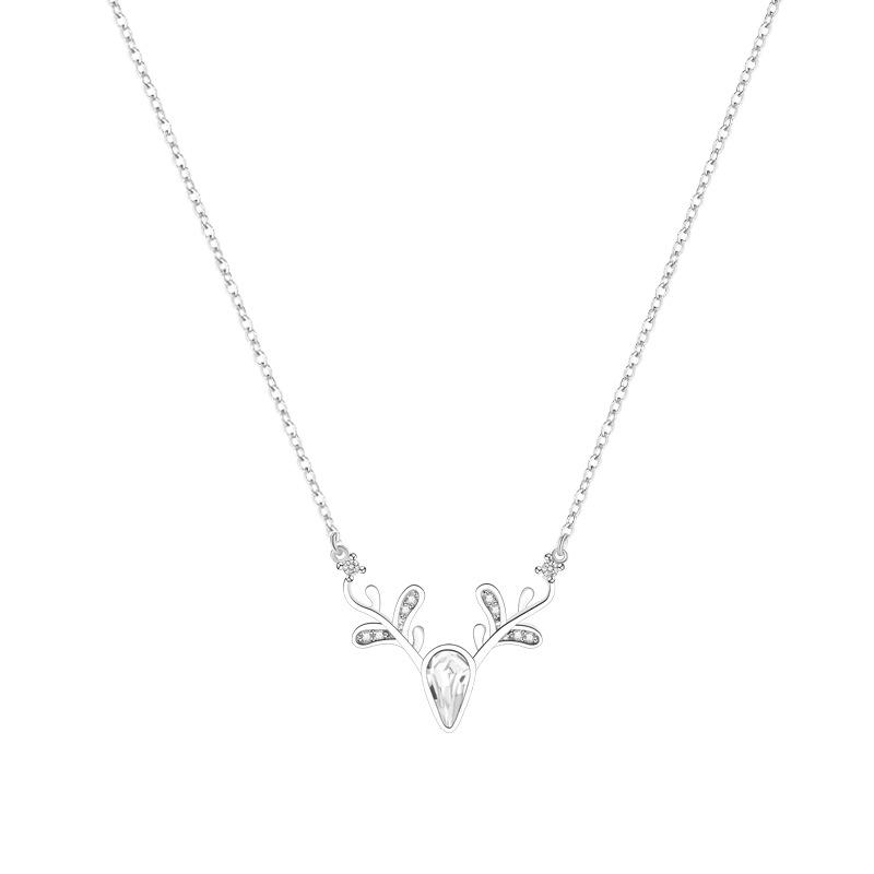 925 Sterling Silver Plum Blossom Antler Necklace - Women's Luxury Pendant for Autumn/Winter, Ideal Christmas Gift