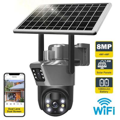 New 4K 8MP WiFi Solar Battery Camera Dual Lens Dual Screen Outdoor Security Protection PTZ Cam PIR Human Detection CCTV Surveillance