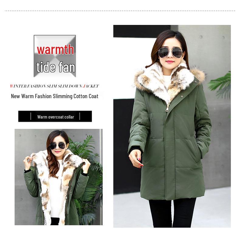 Mittellange Daunenjacke für Damen mit Pelzkragen - Winterkollektion