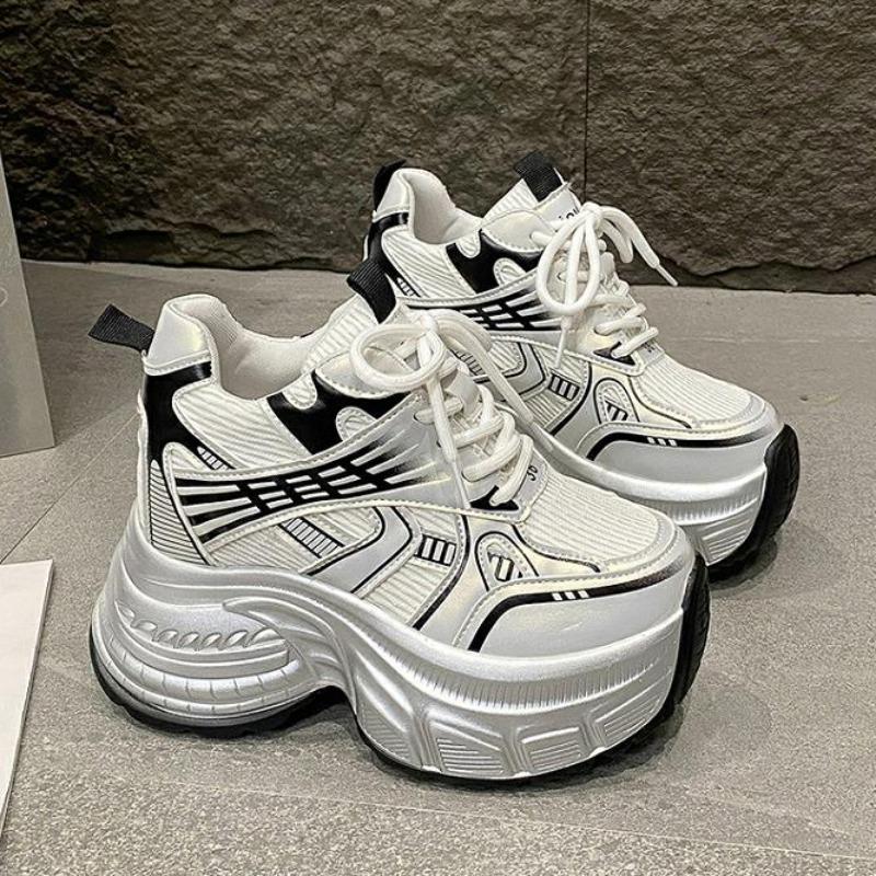 Women's Breathable Mesh Dad Shoes New Autumn Thick Bottom Casual Sports Walking Shoes Retro 10CM High Platform Chunky Sneakers