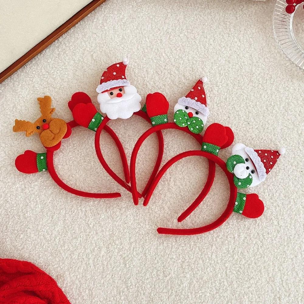 New Children's Cartoon Christmas Head Button Hair Band Party Gift Reindeer Antlers Snowman Sprung Headband Christmas Decoration
