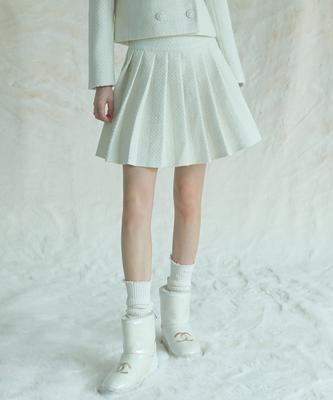 Urban Dress Daphne Tweed Pleated Skirt Ivory