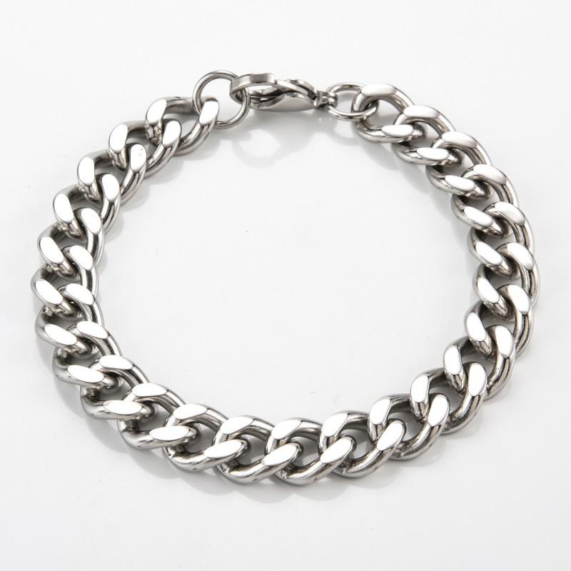 Mens Polished Titanium Steel Bracelet With Chain Link Design Geometric Style Hypoallergenic Stainless Jewelry Daily Wear