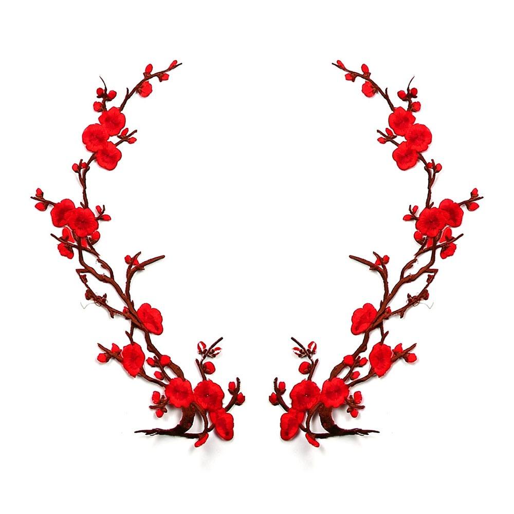 Hot Melt Adhesive Cherry Blossom Iron On Patches DIY Branch Embroidery Applique Clothing Repair