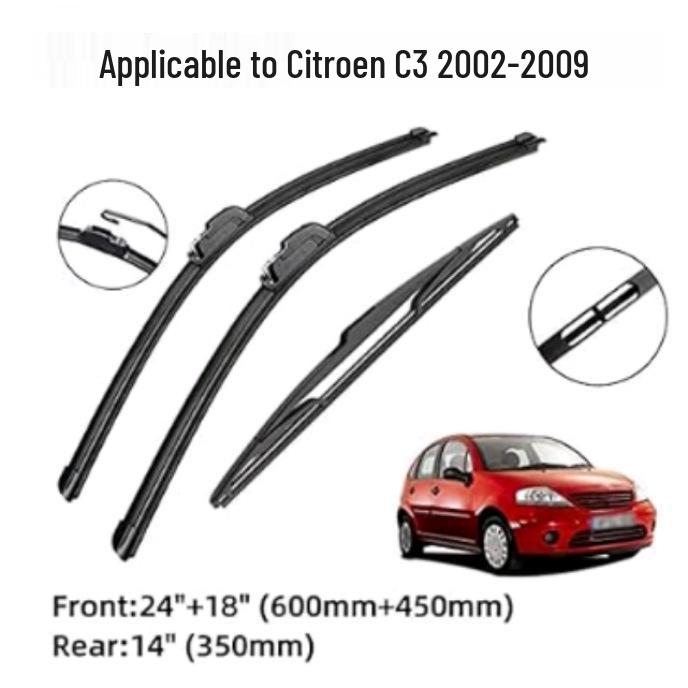 

Citroen C3 MK1 (2002-2009) Front & Rear Wiper Blades Set: 24 , 18 , 14 Front Pair + Rear Single