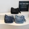 Retro Crossbody Washed Denim Multi-Zipper Small Commuter Bag