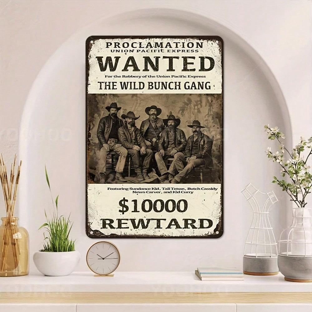 Wild West Wanted Poster Metal Wall Art Rustic Cowboy Decor Home Bar Office Man Cave
