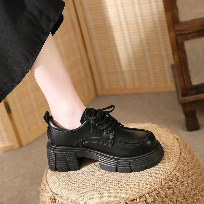 Fashion Female Shoes On Sale 2025 Brand Thick Sole Leather Loafers Lifts Height Slim Solid Color Slip-On Comfy Casual Shoes Heels Women