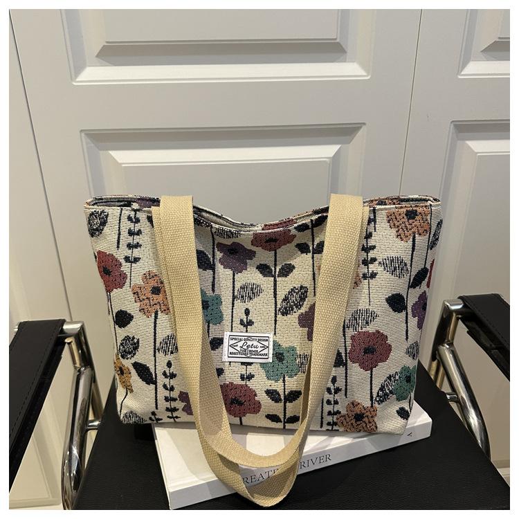 

Принт холст большая вместимость новая холщовая модная личность лето ручная подмышечная сумка женская бежевый