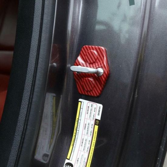 For 2012- Dodge Challenger Red Carbon Fiber Car Door Lock Decor Cover Trim2*