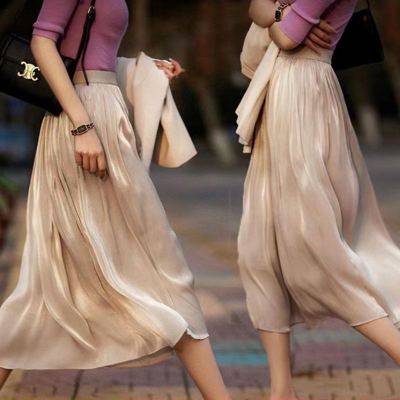 

2023 Юбка с высокой талией, облегающая, переливающаяся, плиссированная, с жемчужным блеском L (100-120 jin) абрикосовый