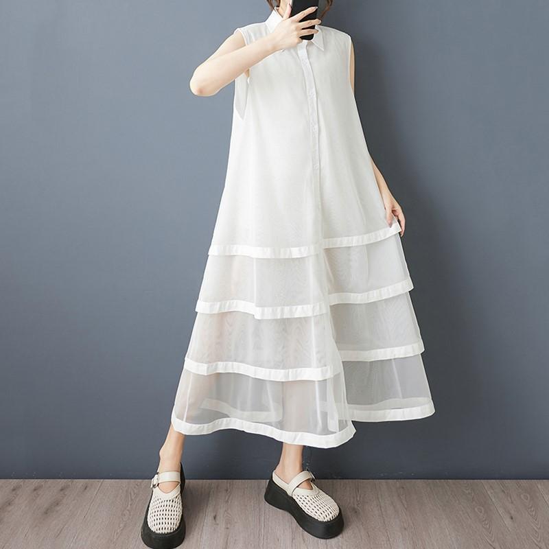 sleeveless Plus size mesh vintage new in dresses for women casual loose long summer shirt dress