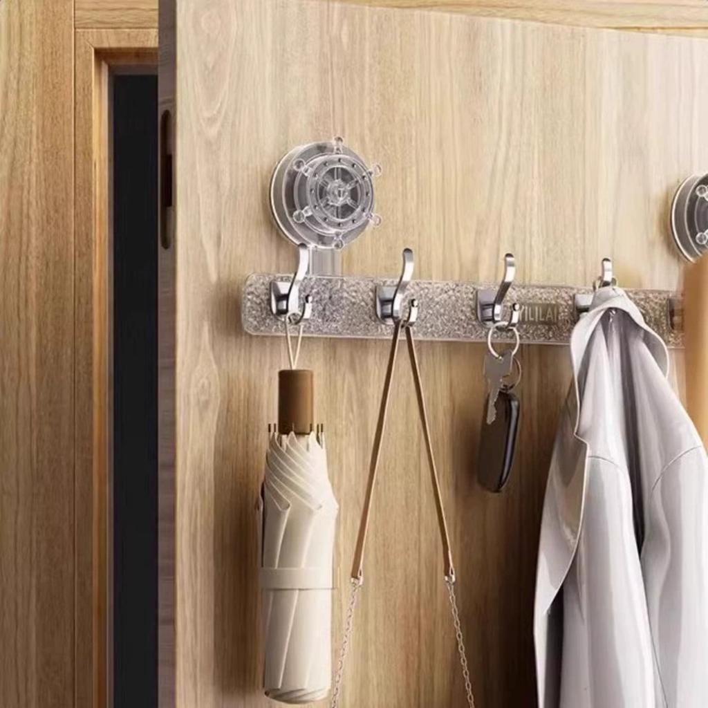 6 Hooks Suction Cup Towel Holder, Removable Shower, ABS Bathroom Towel Holder, Towel Bar with Hooks for Kitchen and Bahroom
