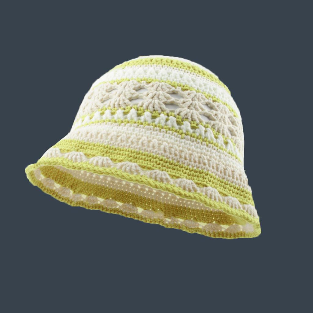 2023 Women Cotton Crochet Skull Cap Handmade Knit Cutout Striped Beanie Bucket Hat Designer Luxury
