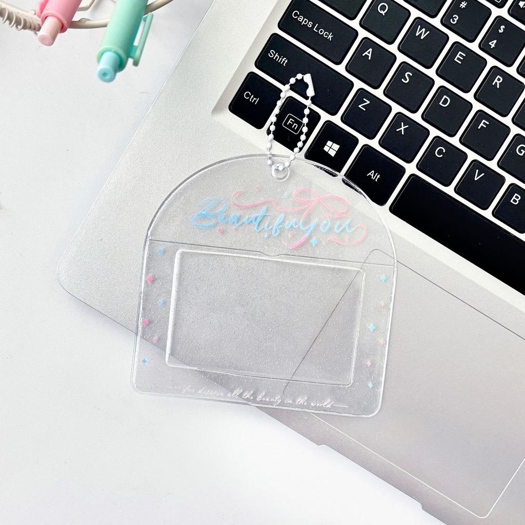 Transparent Sweet Horizontal Kpop Photocard Holder Retro Japanese Lucky Clover Cute Portable Keyrng Student ID Card Protector