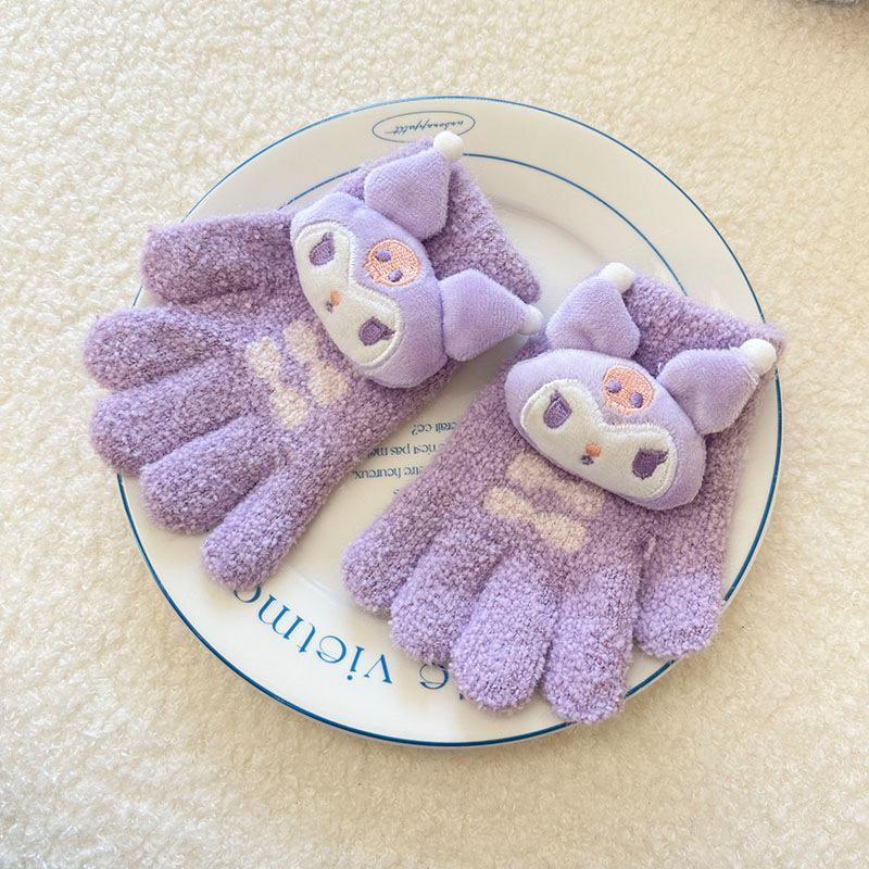 Kinderhandschuhe Herbst und Winter Cartoon Niedlich Kuromi Warme Vollfingerhandschuhe für Jungen und Mädchen Schreiben Split-Finger Babyhandschuhe