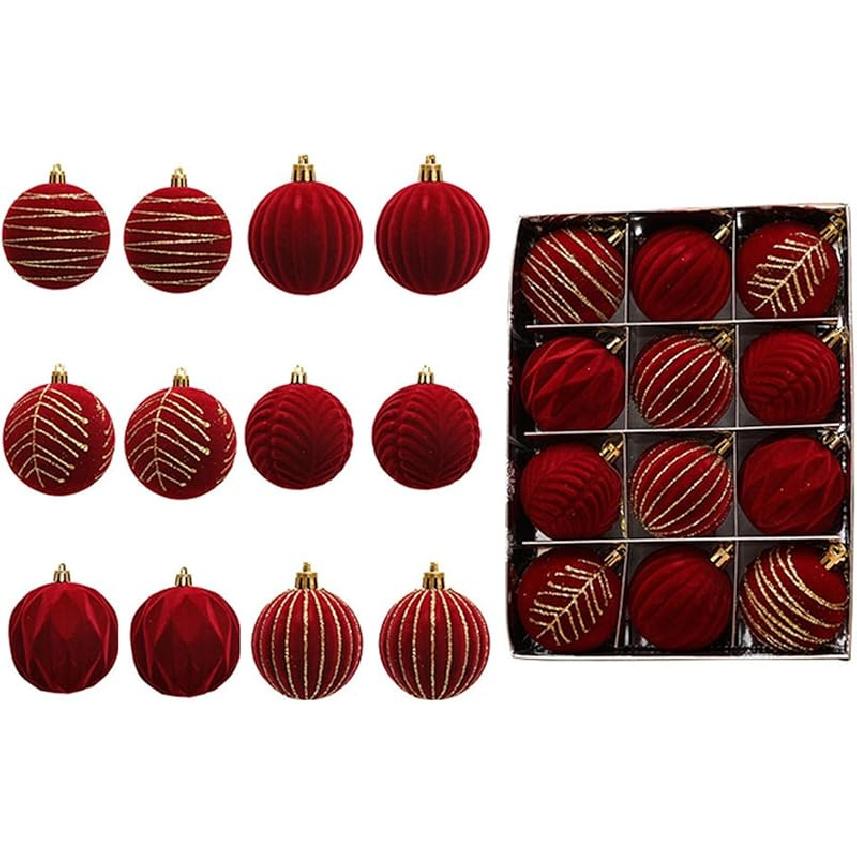 12PCS 6CM Velvet Christmas Ornaments Balls, Flocked Christmas Tree Ball Hanging Ornaments Shatterproof Xmas Bulbs For Christmas Tree