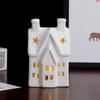 European Ceramic LED Christmas House Ornament: Creative Hollow Candlestick Night Light