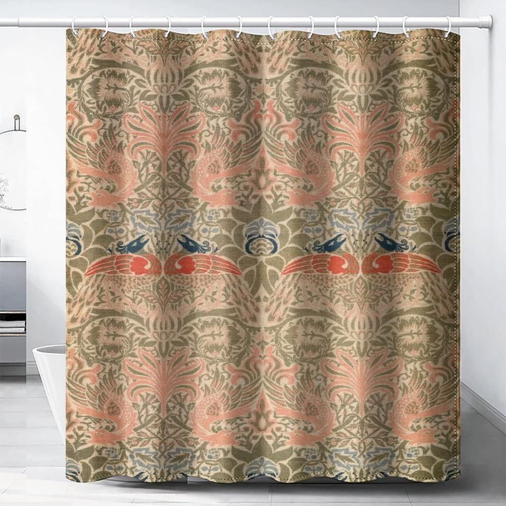 Tenda da Doccia William Morris, Set Tende da Doccia Verdi per Bagno Tessuto Pesante Tenda da Bagno Decorativa Tenda Lavabile