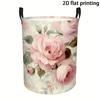 Large Round Folding Laundry Basket with Handles and Floral Print - Durable Polyester Multi-Purpose Storage Bin, Suitable for Bedroom, Dorm, Laundry Ro