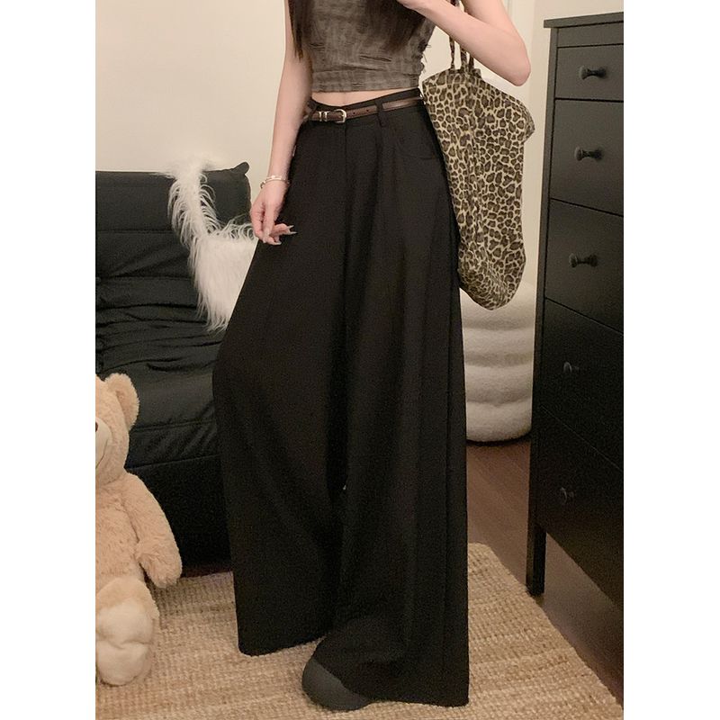 Kumikumi Retro Pure Color High Waist Casual Pants Suit Pants Women's Autumn Loose Drooping Loose Pants Mop Pants