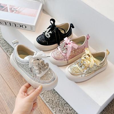 Chaussures de sport pour enfants, petites filles, chaussures décontractées à paillettes et strass, semelles souples, chaussures de course brillantes et antidérapantes
