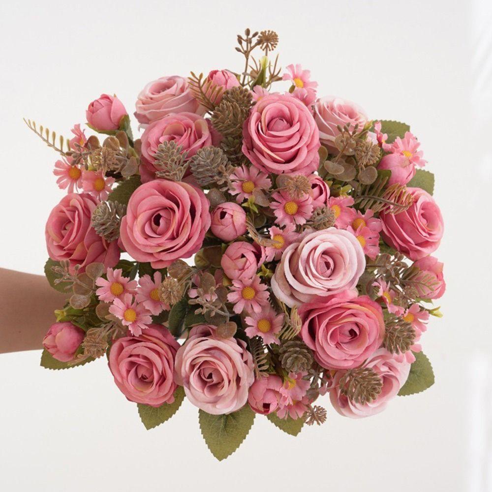 Silk Petals Rose Artificial Flowers Multicolor Decorative Flower Faux Daisy Flower Party Supplies