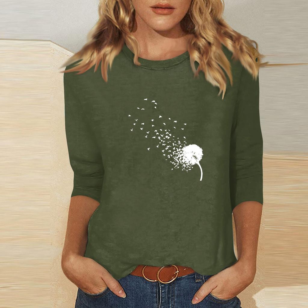 Women's O-neck 3/4 Sleeve Print Top