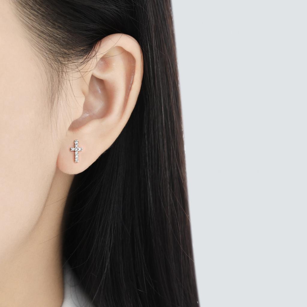Puncture Anti-allergic Earrings, Japanese and Korean Version of Simple Mini Full Diamond Cross Earrings