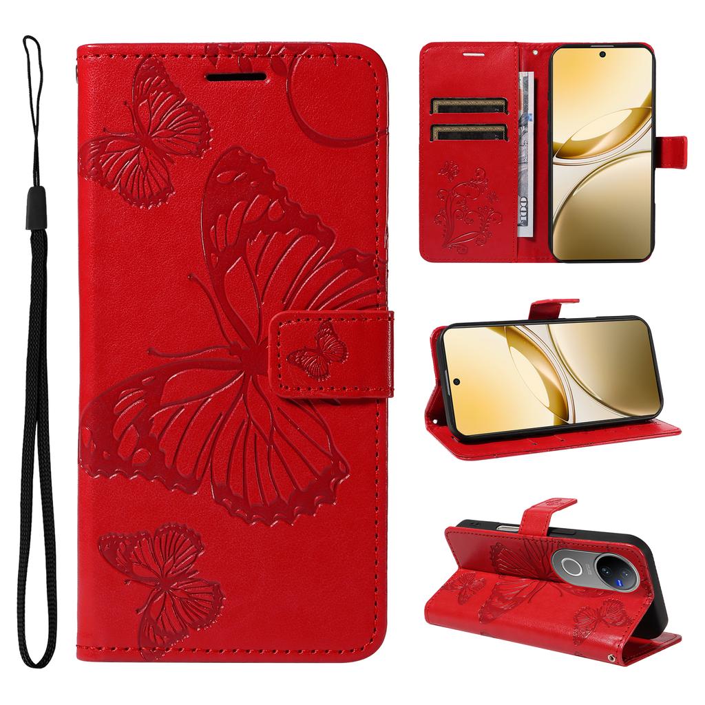 For Vivo V50 5G Wallet Case Floral Butterfly Imprinted Leather Phone Cover Stand - Green