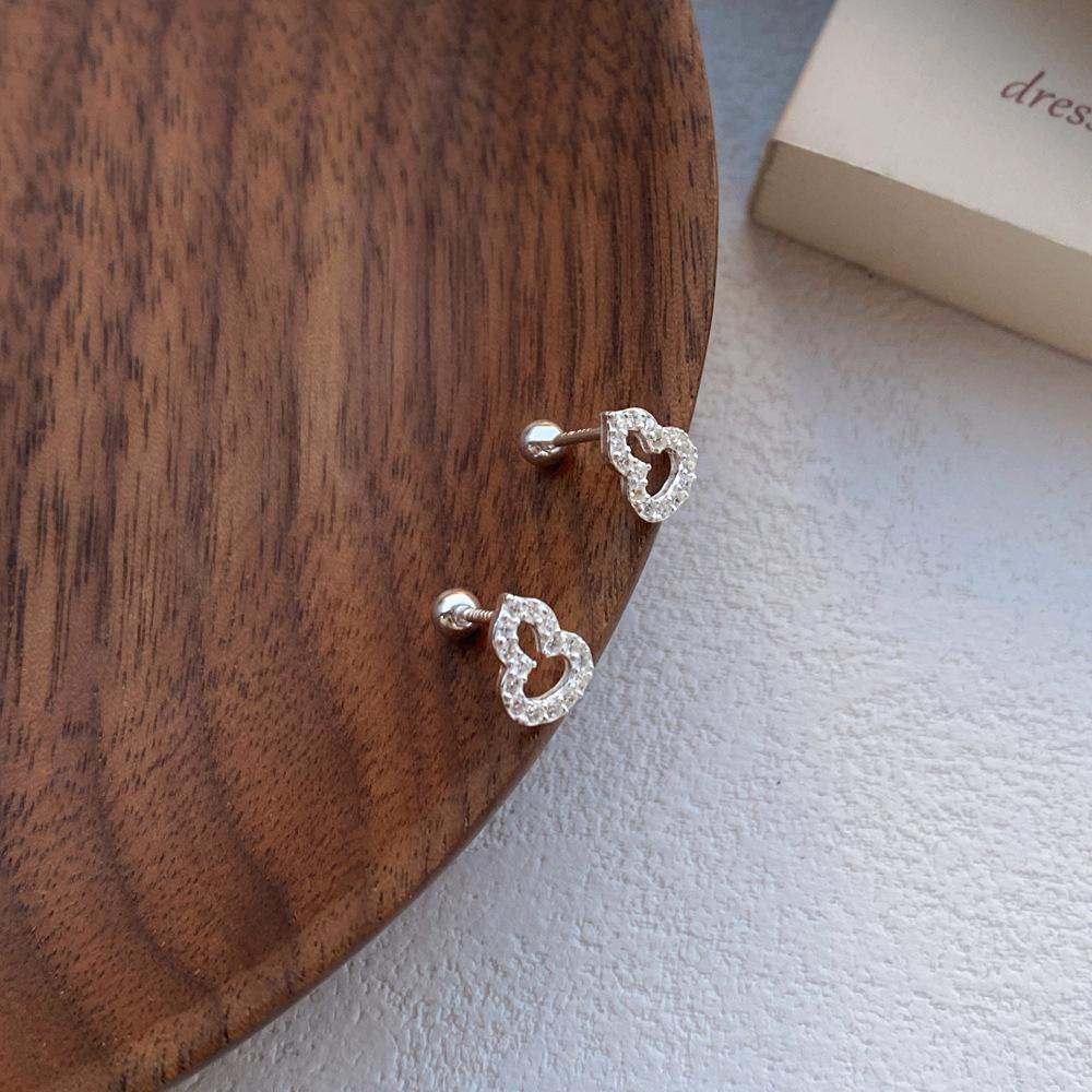 S999 Sterling Silver Chinese-Style Hollow Gourd Stud Earrings with Rhinestones for Women - Luxurious Feel, High-End Design
