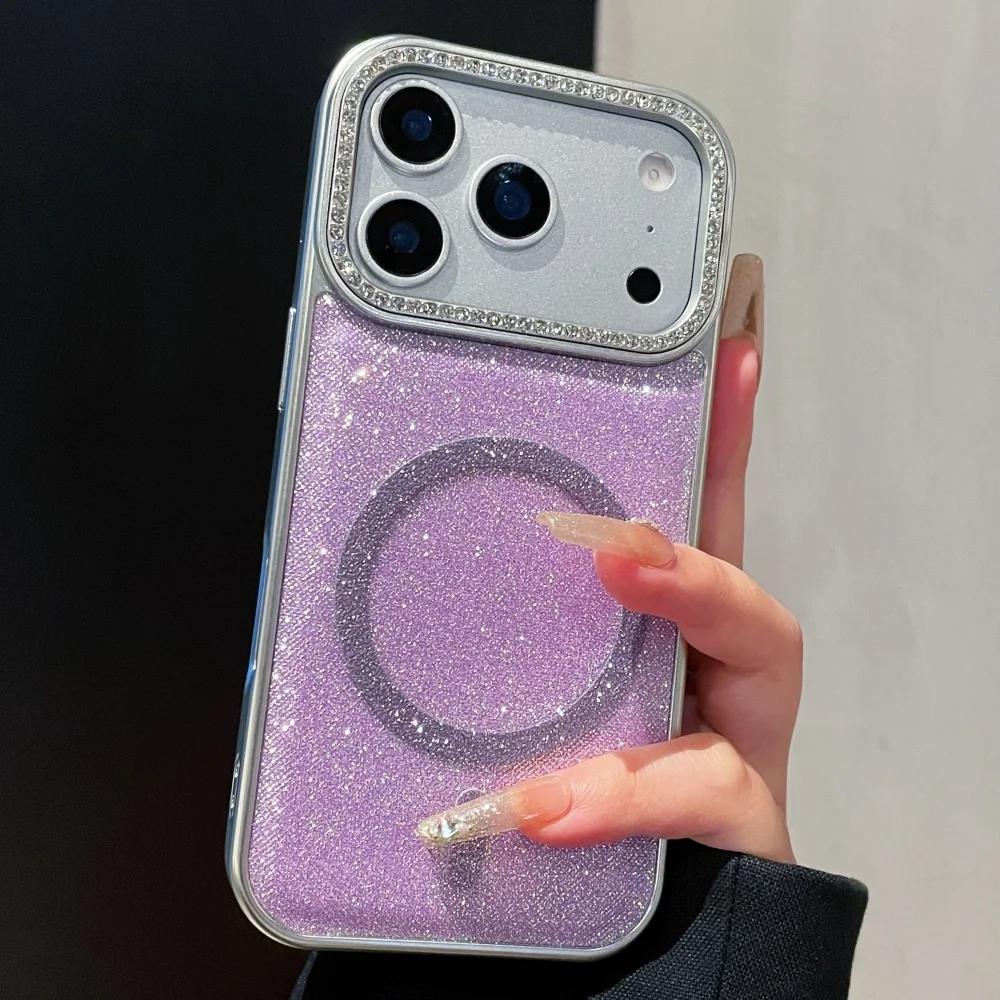 Shiny Glitter Magnetic For Magsafe Case for iPhone 17 Air 16 15 14 Plus 13 12 17 Pro Max Wireless Charging Bumper Cover