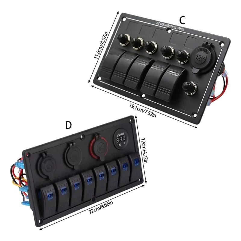 Waterproof 8 Position Push Button Panel Two USB Outlets For Marine Automotive Use 12V 24V System