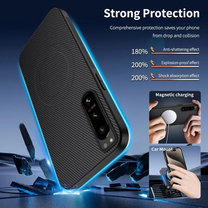 Etui na telefon z włókna węglowego PU dla Sony Xperia 5 iii II Magnetyczne ładowanie bezprzewodowe Odporne na wstrząsy Silikonowe miękkie etui na tył