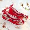 Women's New Increased Internal Embroidered Shoes Shallow Ankle Strap String Beach Tassel Cocked Shoes Hanfu Shoes Wedding Shoes