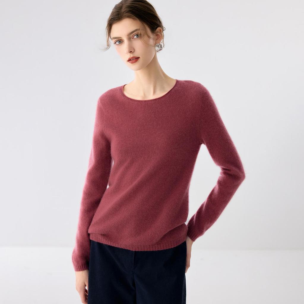 Lekasha Women's Cashmere Round Neck Sweater - Solid Color Knit Pullover