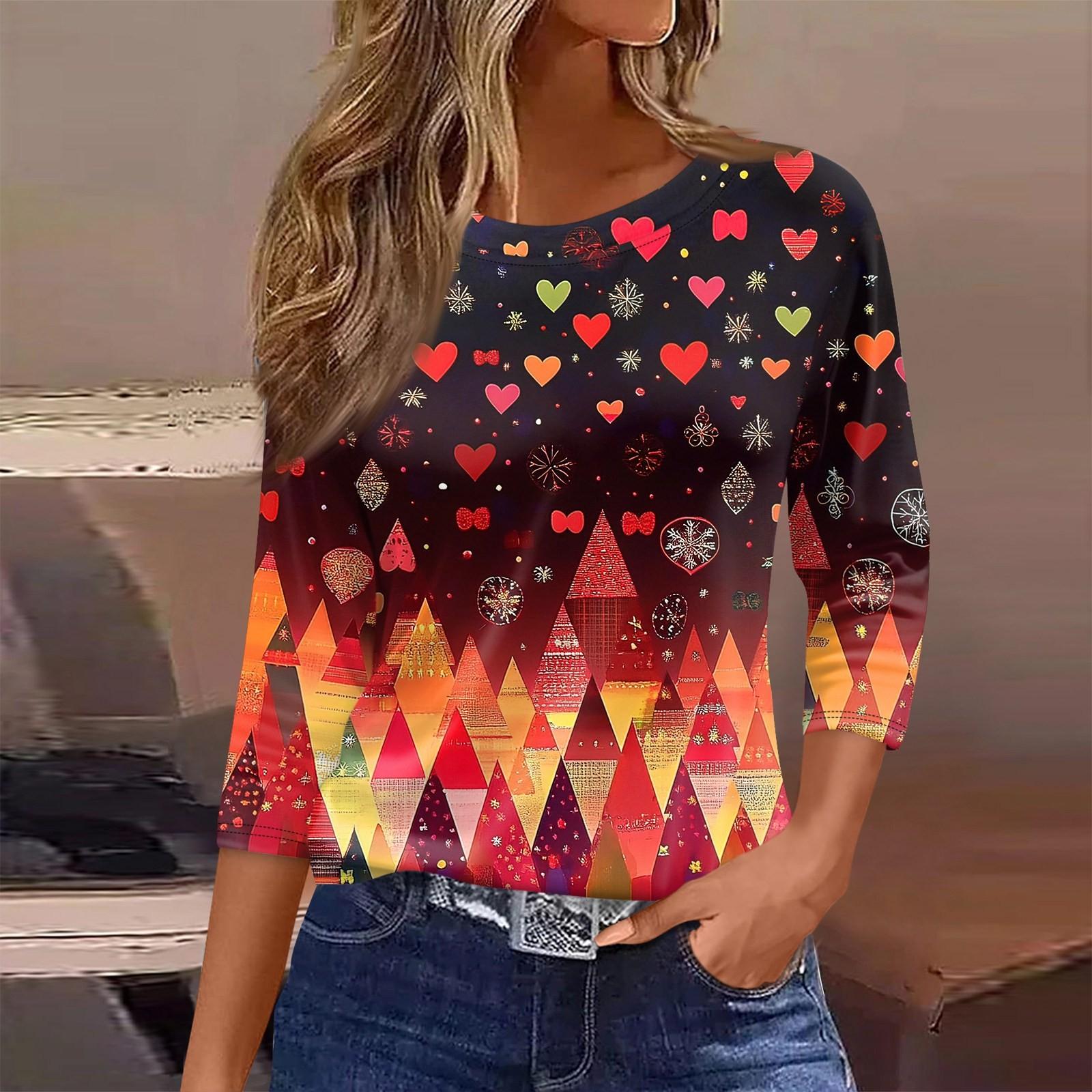 

Женская футболка с рождественским принтом, рукав 3/4, повседневная, модная, на выходные, базовая, с круглым вырезом, стандартный топ XXXL жёлтый