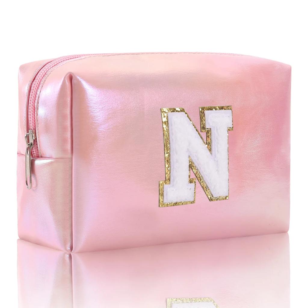 Octagonal Embroidered Letter Makeup Bag Large Capacity Travel Toiletries Storage Bag Handbag Cosmetic Bag Makeup Pouch Organizer
