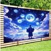 2D Magical Moon Backdrop, Anime Style Night Sky with Glowing Moons, Stars & Ocean Photography Background