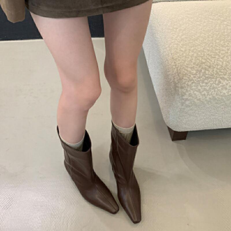 Boots women's winter new wedge heel retro trousers knight simple niche wedge heel short boots women