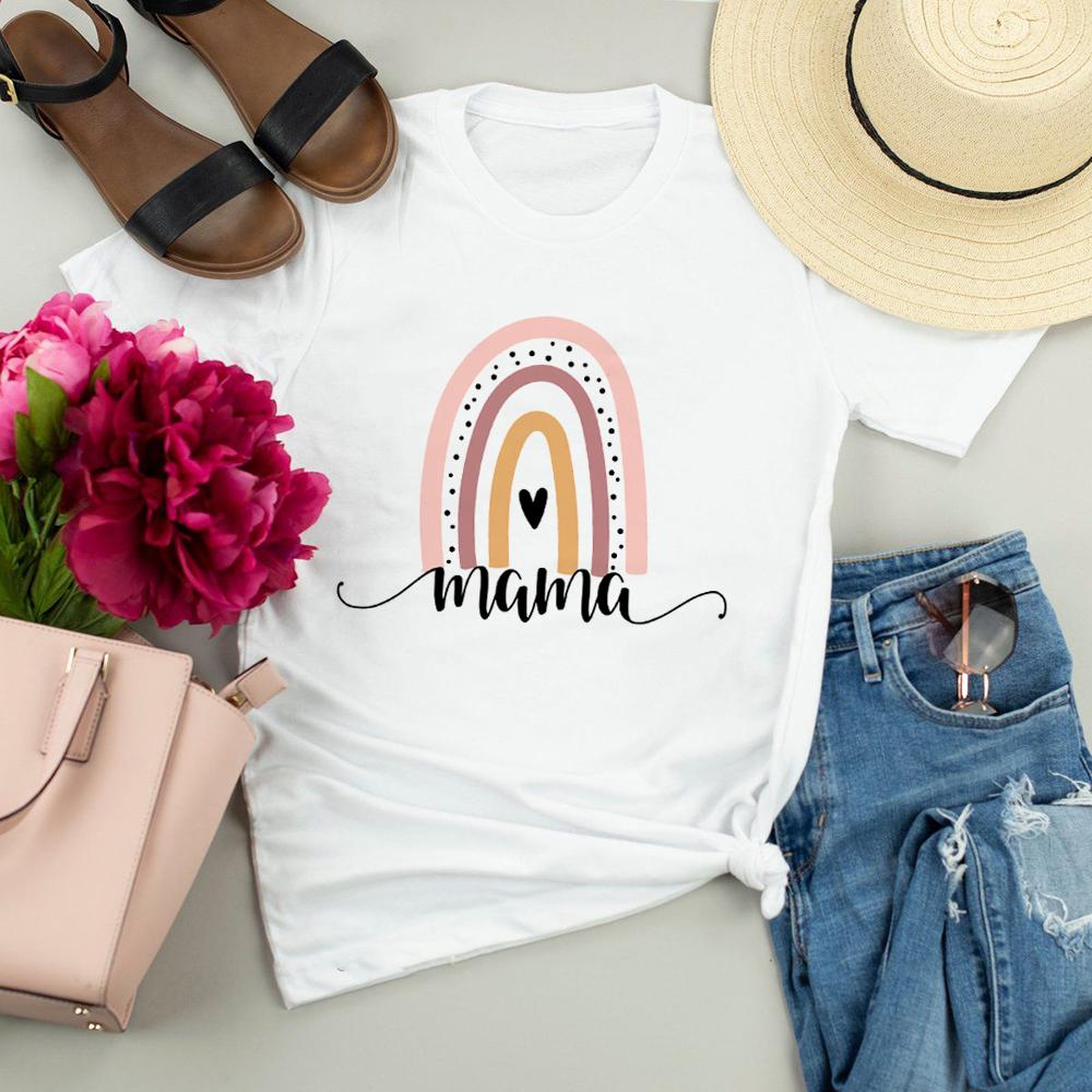 Mama Print Women White T Shirt Mom Life Casual Harajuku Graphic T Shirts Aesthetic Short